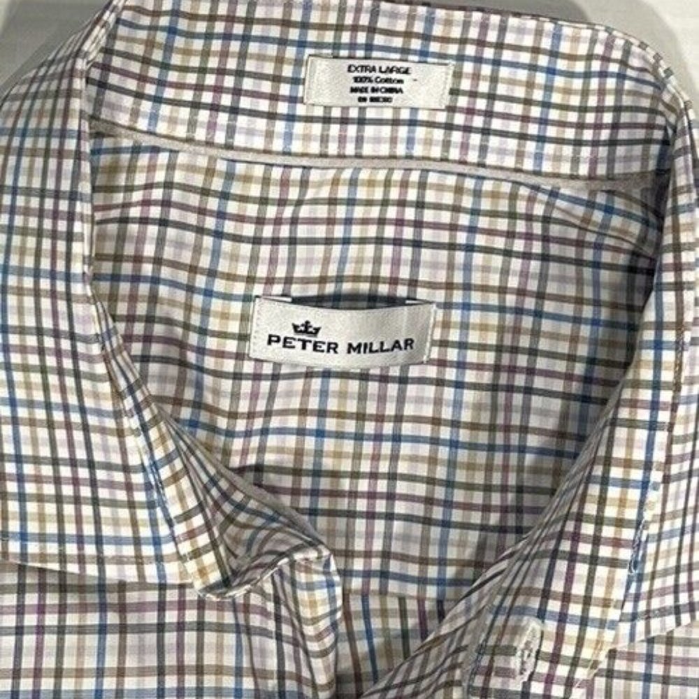 Peter Millar Men's XL Plaid Cotton Long Sleeve Button Front Dress Shirt - Picture 2 of 5